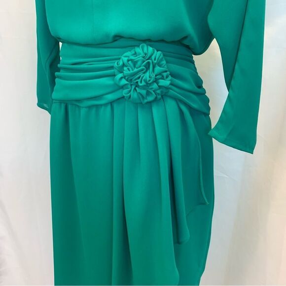VINTAGE Emerald Green wrap skirt ruched waist dress - Picture 4 of 14